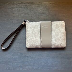 Coach Corner Zip Wristlet In Signature Canvas With Strip